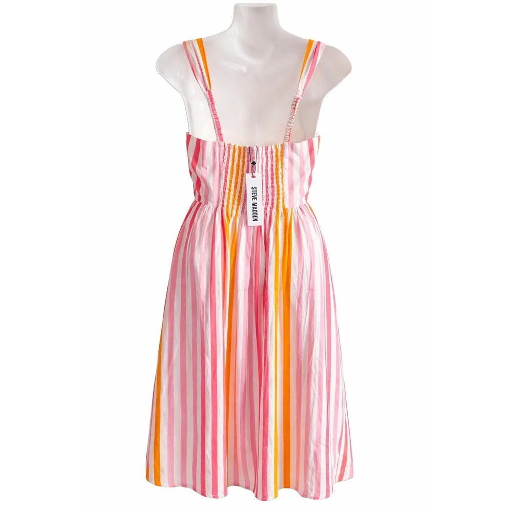 Steve Madden Deyvani Dress Multi Stripe Midi Sun Dress Size 4 Pink Orange Yellow - Picture 4 of 10